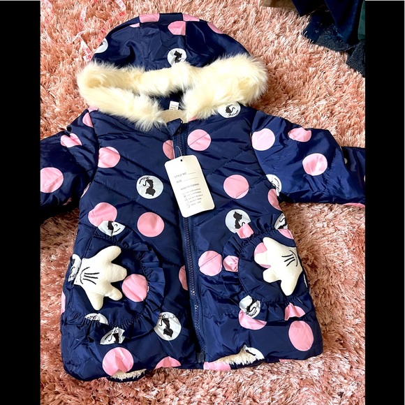 Other - 2 for 20) New beautiful toddler hooded puffer coat in navy and pink